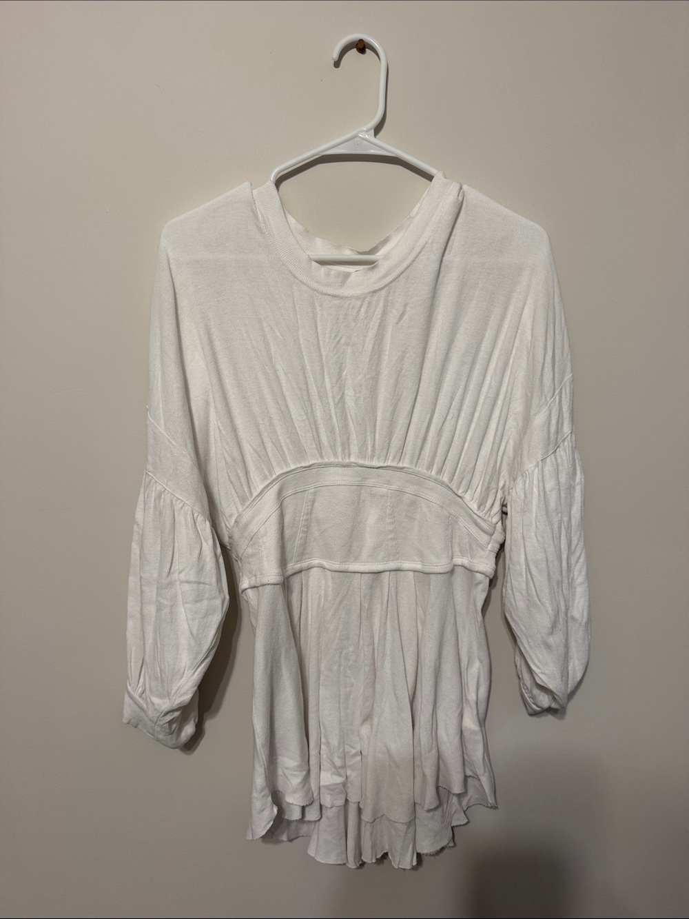 Free People White Gathered Peasant Blouse